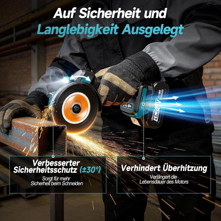 Yofuly Mini Winkelschleifer 100mm Kompatibel mit Makita 18V Akku, Bürstenloser 3 Geschwindigkeitsstu
