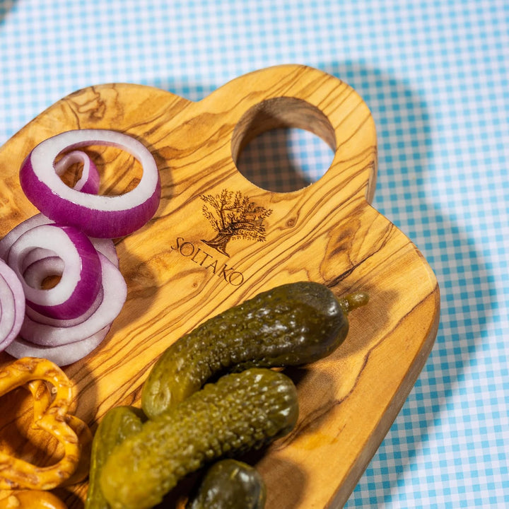 SOLTAKO massive 3er Set Olivenholzbretter Geschenkset Steakbrett aus Olivenholz für Feinschmecker, S