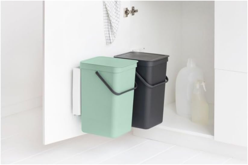 Brabantia Sort and Go Einbaubehälter, 2 x 16 l, Jadegrün/Grau Dark Grey & Jade Green 2 x 16 Liter Ei