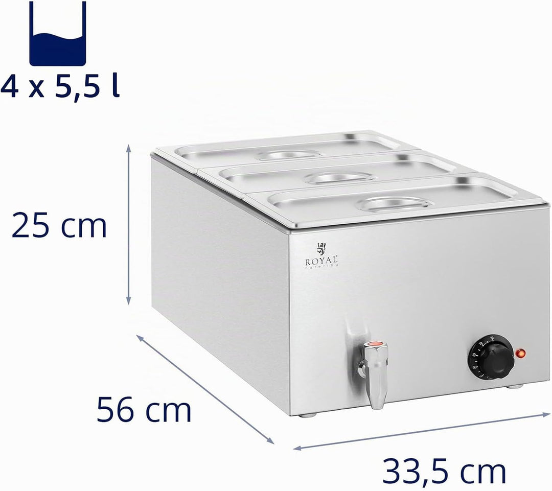 Royal Catering RCBM_GN1/3 Bain Marie 600 W 3 GN 1/3 Ablasshahn Wasserbad Speisenwärmer