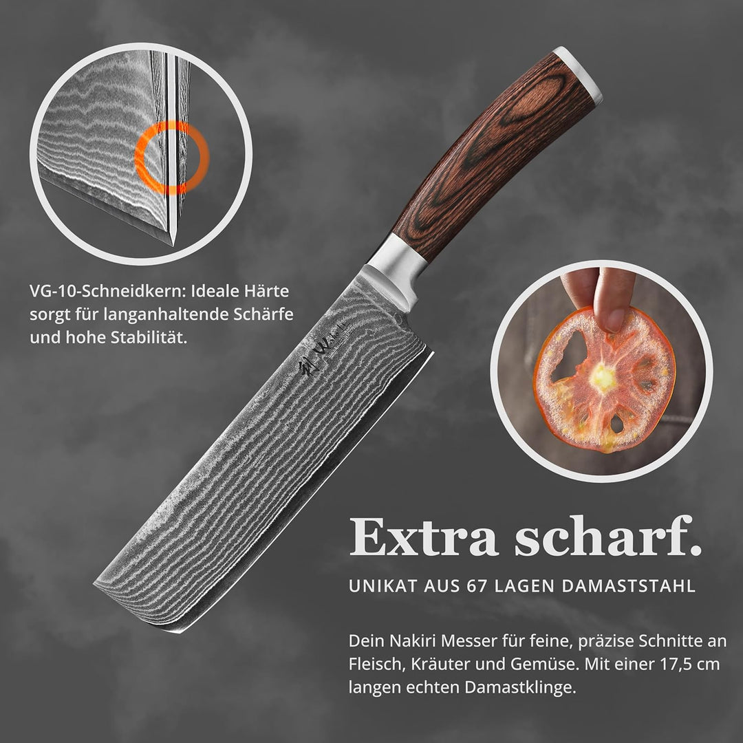 Wakoli EDIB Damast Nakiri Messer mit Gravur – Personalisiertes Messer, 17,5cm Klinge aus 67 Lagen Da