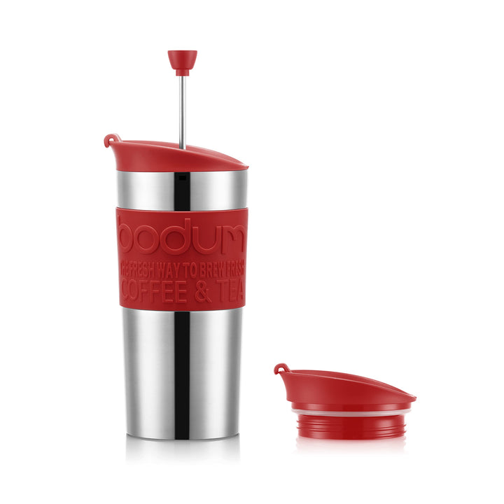 Bodum TRAVEL PRESS SET K11067-04 Thermobecher aus Edelstahl, doppelwandig, mit extra Deckel, 0,35 l