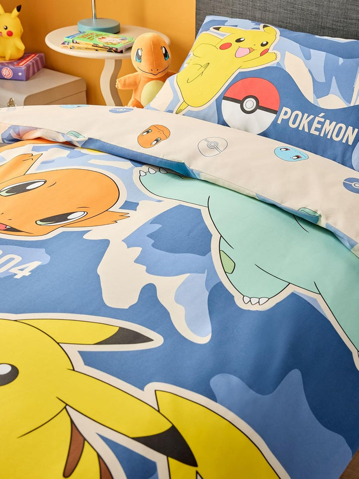 NEXT Unisex Pokemon Bettbezug und Kissenbezug im Set Blau Twin, Blau Twin