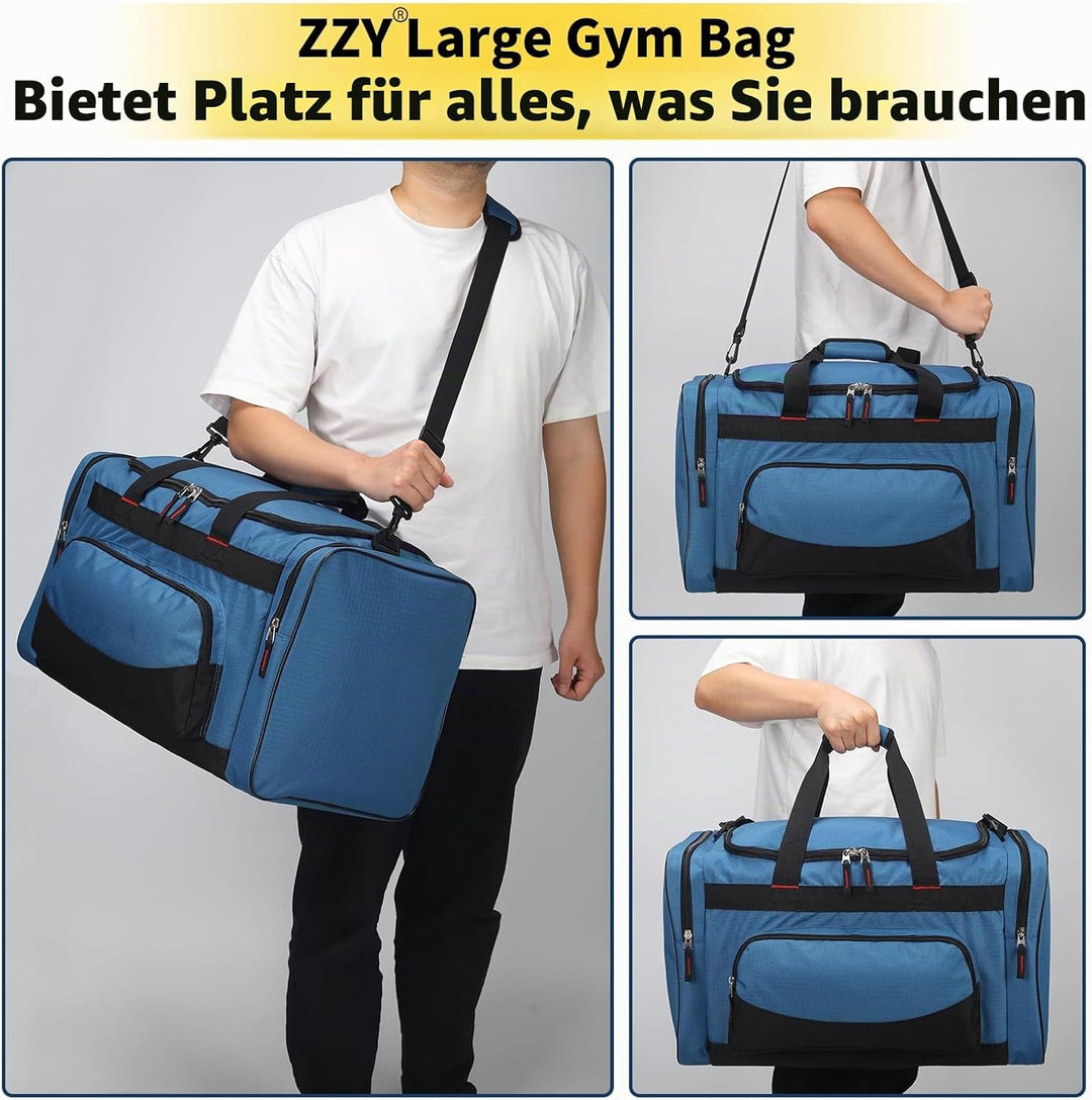 ZZY 55L Sporttasche Herren mit 2 Seitentaschen grosse Reisetasche für Fitness, Training und Reisen 5