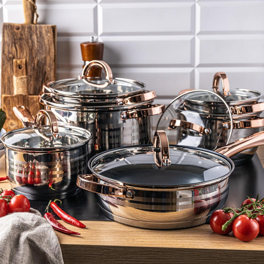 Teilig Edelstahl Kochtopf Set Topfset mit Glasdeckel Topfe Induktion KLAUSBERG (12 TEILIG), 12 TEILI