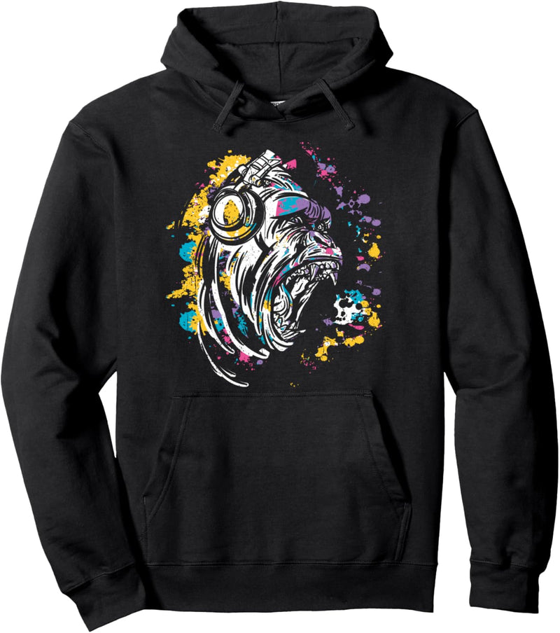 Affe Monkey mit DJ Kopfhörer und Sonnenbrille Pullover Hoodie