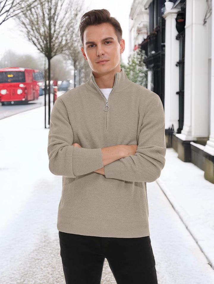 Hisir Pullover Herren Strickpullover 1/4 Zip Pulli Männer, Bequem Weich Warmer Winter Pullover für M