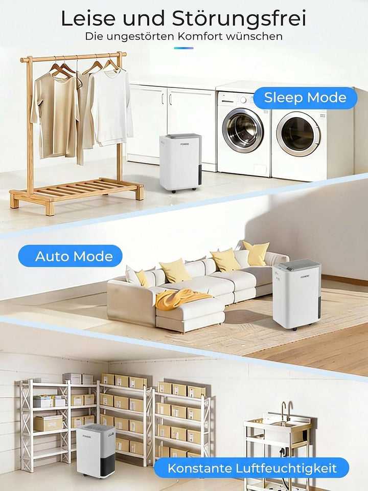 FOHERE Luftentfeuchter 30L/Tag, Raumentfeuchter bis 50 m² für Keller, Bad und Schlafzimmer, mit Hygr