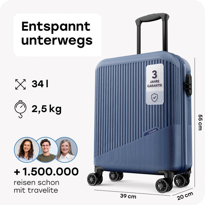 Travelite Handgepäck Trolley klein, Bali, 55x39x20 cm, 2,5 kg, Kratzfeste Hartschale, mit 4 Doppelro