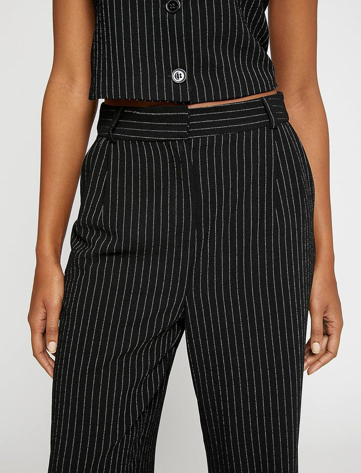 Koton Damen Palazzo Trousers Pleated High Waist Stripe Pants, 34