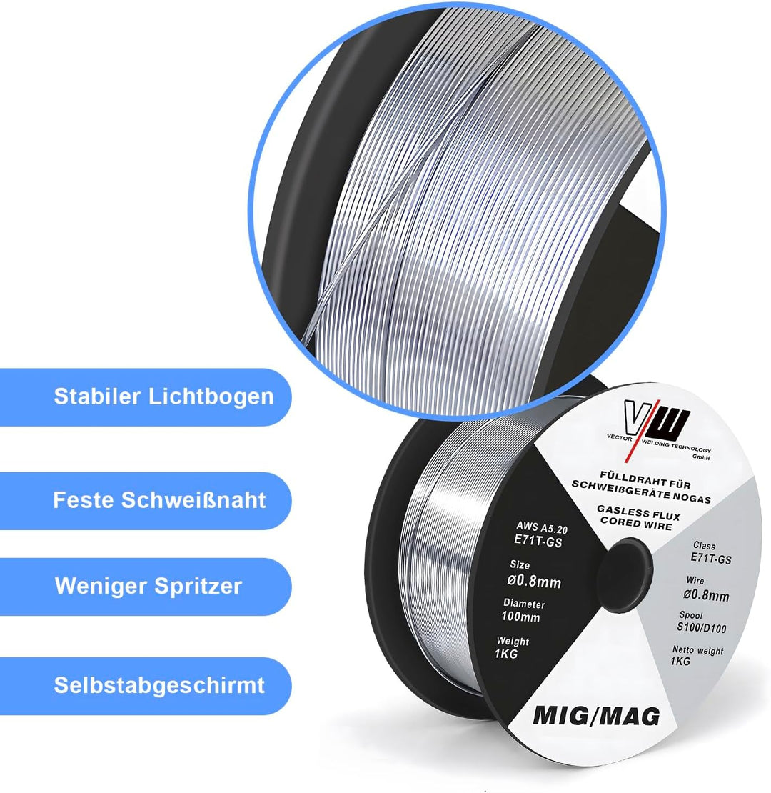 MIG MAG Schweissdraht E71T-GS - Fülldraht - Drahtrolle D100/S100-3 Rollen je 1kg - 0.8mm Durchmesser
