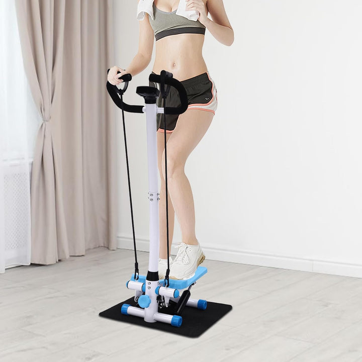 Stepper mit Griff, Fitness Heimtrainer mit LCD-Schirm, Handgriff und 90cm Widerstandsbandes, für Bei