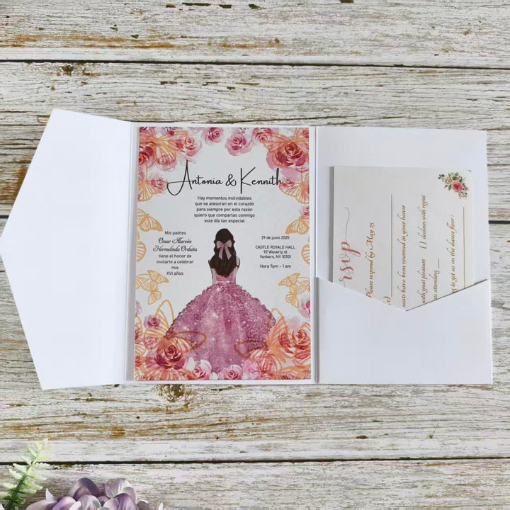 MillaSaw Enveop Einladungskarte für Hochzeit, Verlobung, Geburtstag, Quinceanera, Weiss, 25 Stück, w