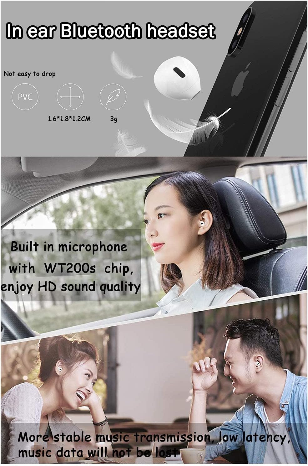 SZHTFX Mini-Kopfhörer, unsichtbar, Bluetooth 5.1, mit LED-Anzeige, kabellose Sport-Kopfhörer mit Mik