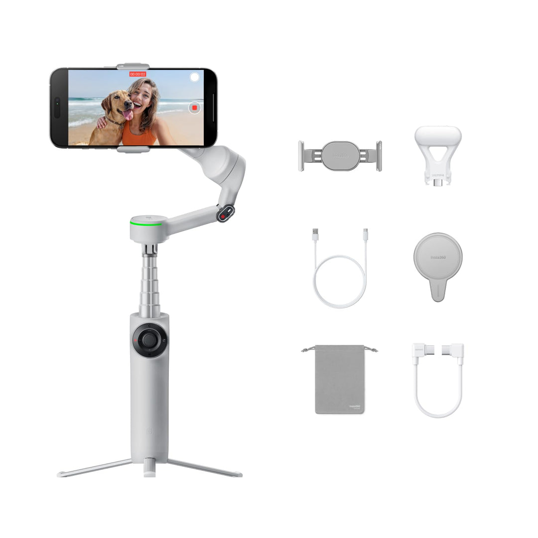 Insta360 Flow 2 Pro Creator Bundle Grau - Faltbarer AI Gimbal, Apple DockKit, 360º-Pan-Tracking, fre