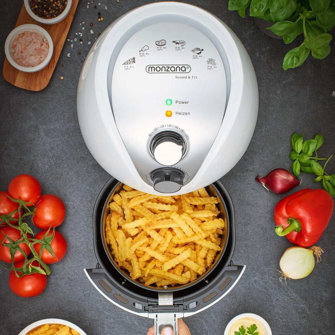 MONZANA® Heissluftfritteuse 3,6L Edelstahl - Air Fryer Mit Antihaftbeschichtung, Timereinstellung, T