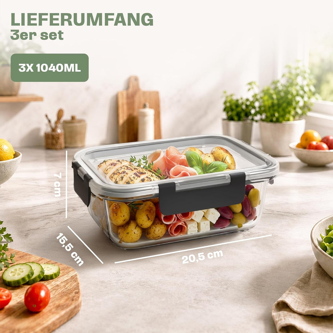 Lemontree Vorratsdosen mit Deckel Luftdicht - Meal Prep Boxen Glas - Mikrowellengeeignet, Spülmaschi
