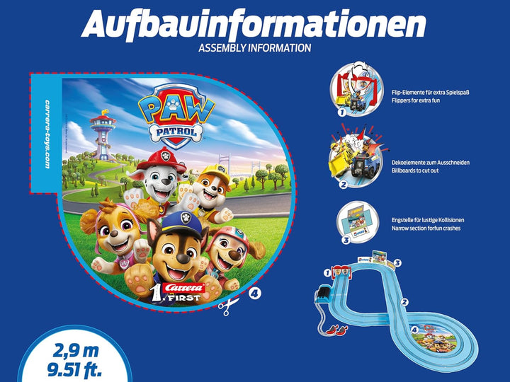 Carrera First PAW Patrol, On The Double – Spielbahn mit Chase & Rubble, spannende Abenteuer mit Flip