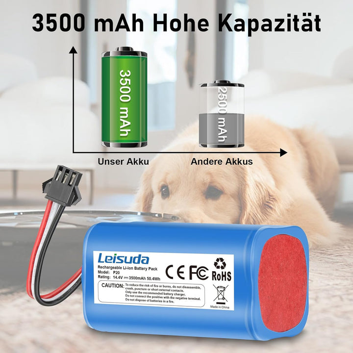 Ersatzakku für AIRROBO P20 Roboterstaubsauger, 14.4 V 3500 mAh Lithium-Ionen-Akku mit Mehreren Schut