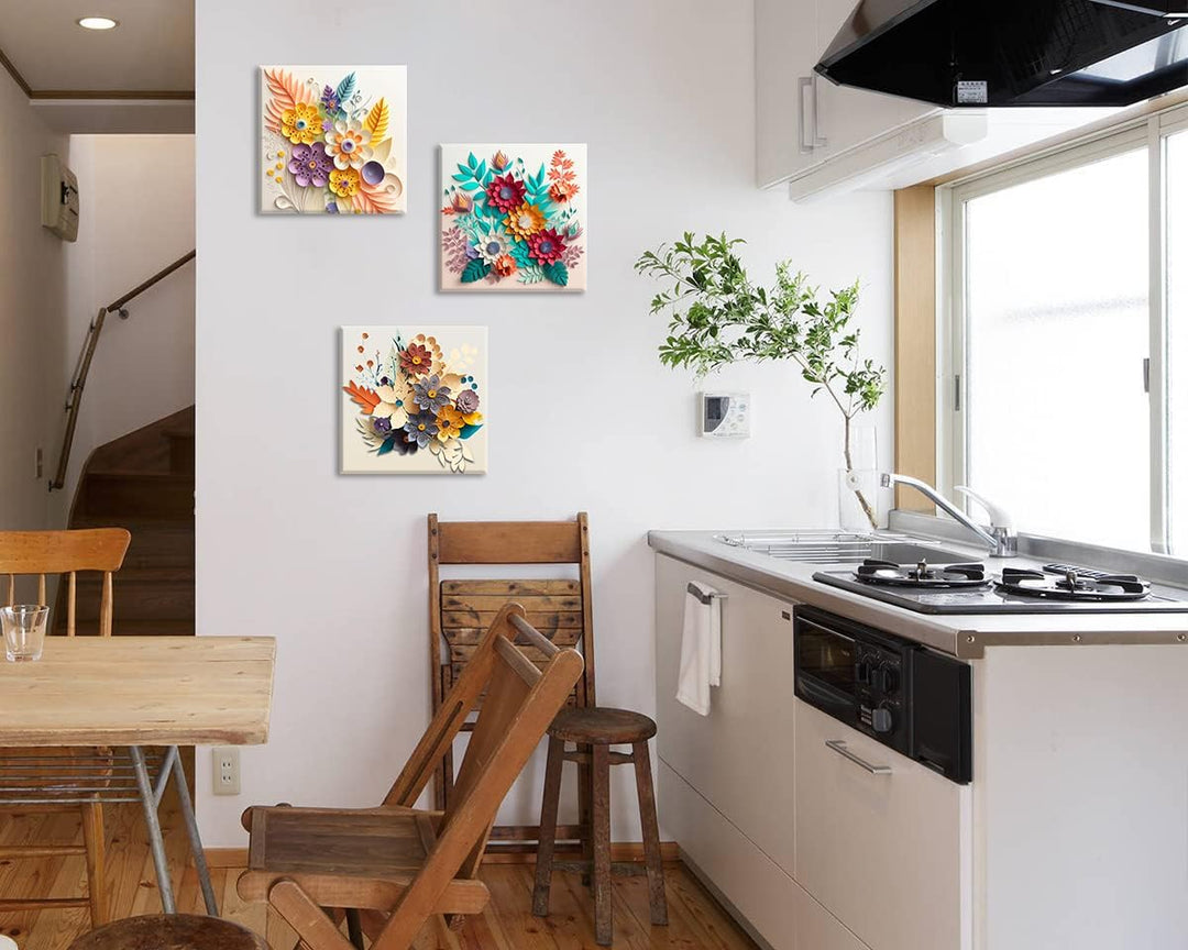 Piy Painting 3 Stk. Leinwand drucken, Elegante Blumen Bilder moderne Gemälde, Blume Wandbilder Leinw
