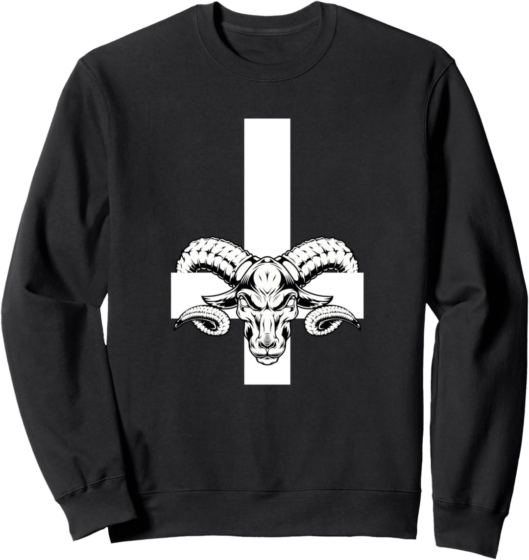 Satanskreuz Grufti Style Umgedrehtes Kreuz mit Widderkopf Sweatshirt