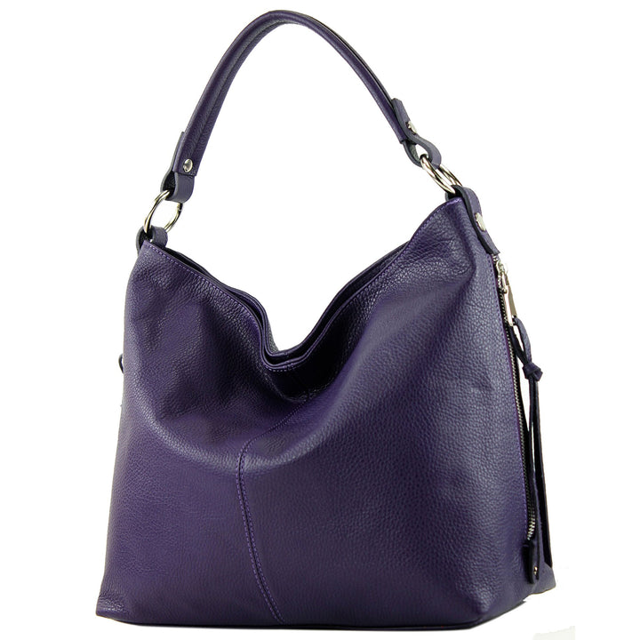 modamoda de T160 Damen Leder Schultertasche Gross, handmade in Italy Dunkellila, Dunkellila