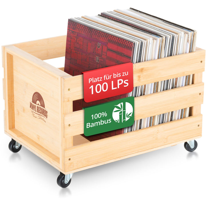 Stagecaptain SPKB-100 NT Bambus Schallplattenkiste “Emil” 2x SET - Aufbewahrungsbox für bis zu 100 L