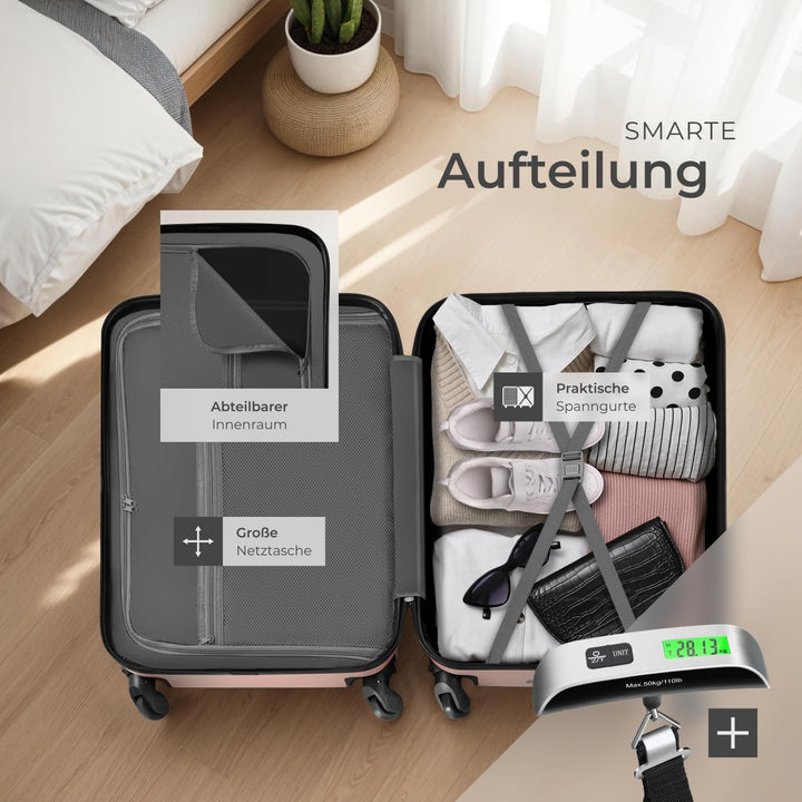 tectake®, 4tlg. Hartschalenkoffer Set, Reisekoffer Set mit Rollen, Hartschale aus ABS, Koffer Set mi