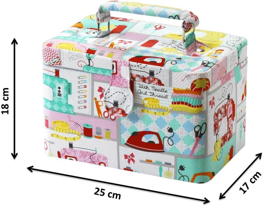 Kobolo Nähkästchen Nähkorb Nähkörbchen Nähkasten - Textil - pink mint bunt - 25x17x18 cm