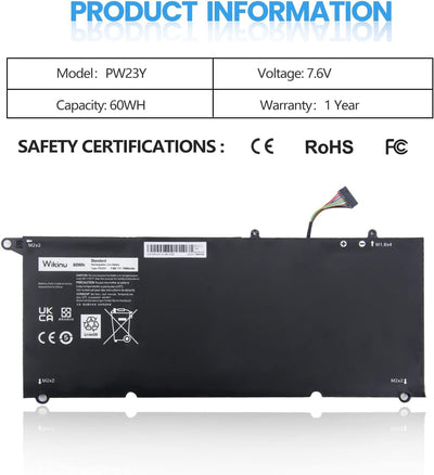 Wikinu PW23Y Laptop Akku für Dell XPS 13 9360 P54G002 13-9360-D1605G 13-9360-D1605T 13-9360-D1609 13