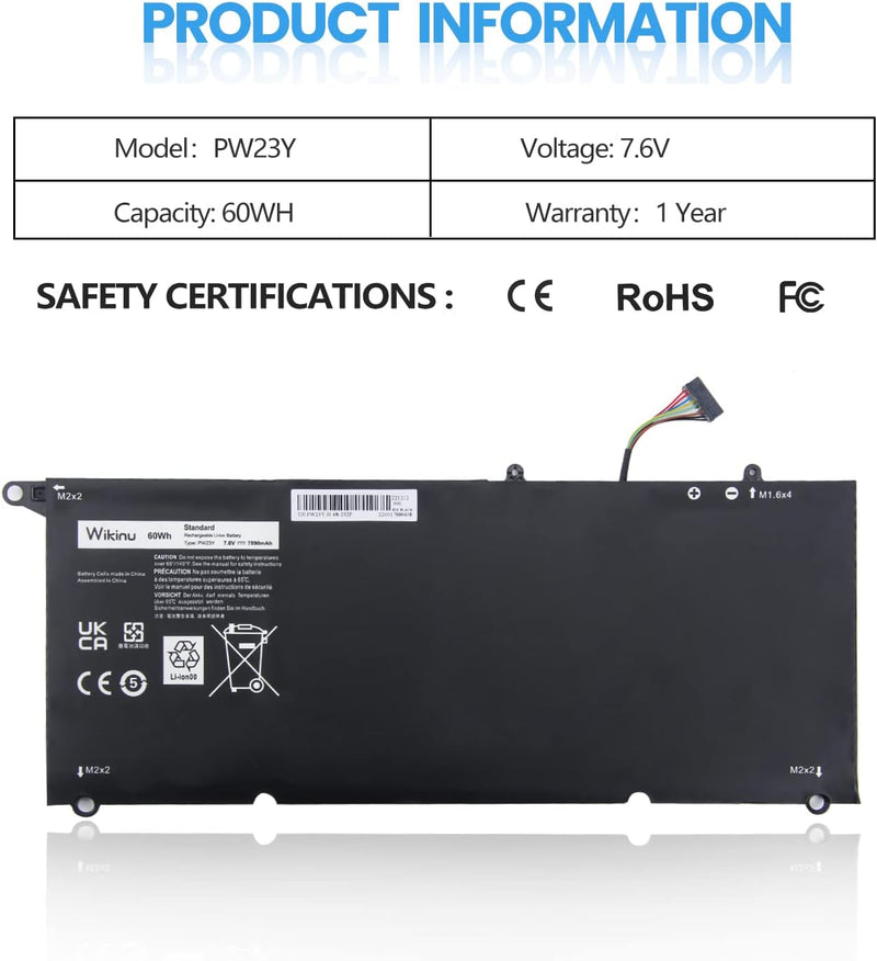 Wikinu PW23Y Laptop Akku für Dell XPS 13 9360 P54G002 13-9360-D1605G 13-9360-D1605T 13-9360-D1609 13