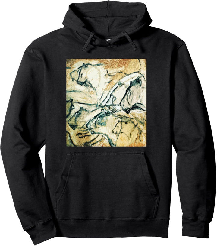 Lions From Chauvet Cave - Rock Art Petroglyph Archaeology Pullover Hoodie