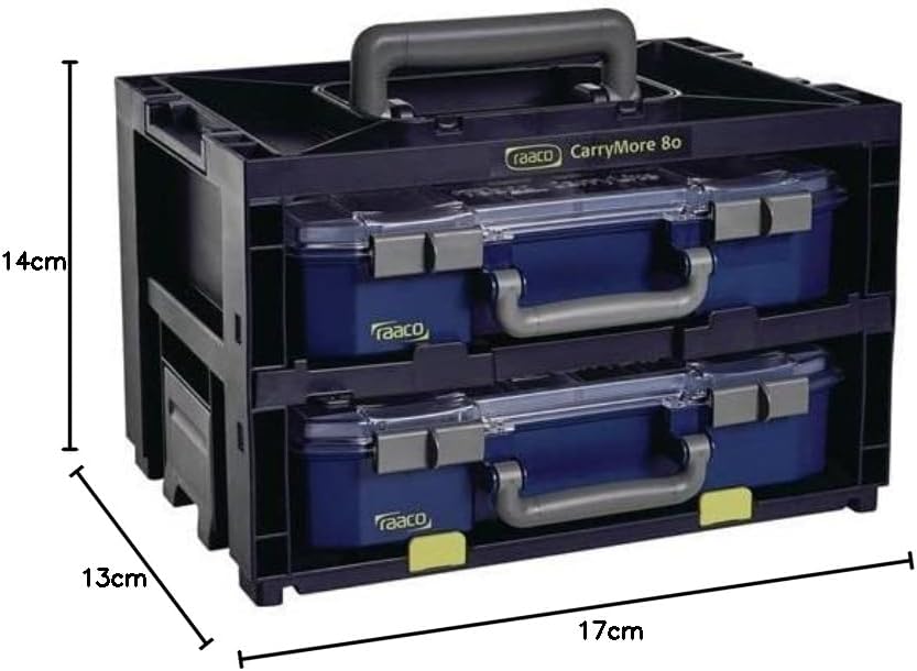 raaco CarryMore 80x2: Leicht Sortimentskasten für Werkstatt, Kistenberg mit 2 Sortierkasten für Klei