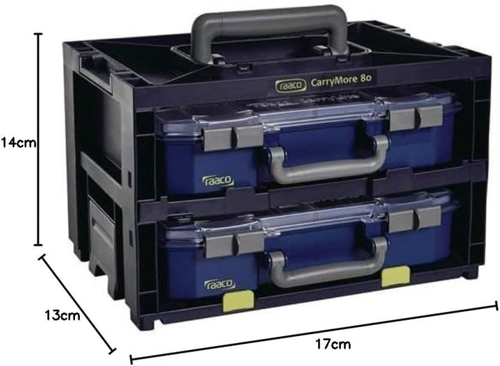 raaco CarryMore 80x2: Leicht Sortimentskasten für Werkstatt, Kistenberg mit 2 Sortierkasten für Klei