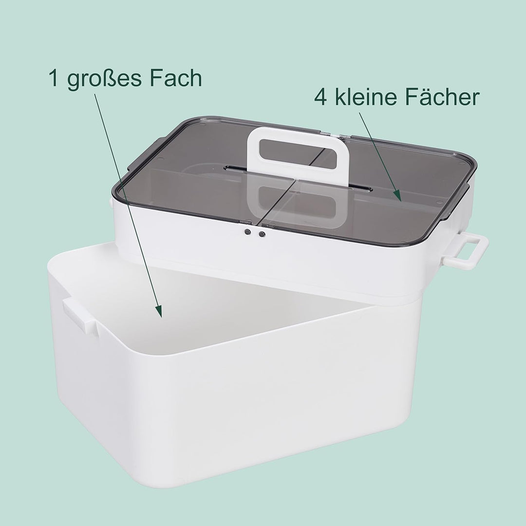 Relaxdays Hausapotheke, 5 Fächer, Erste Hilfe Kasten 2 Separate Etagen, Kunststoff, HxBxT: 22x28,5x2