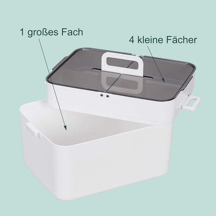 Relaxdays Hausapotheke, 5 Fächer, Erste Hilfe Kasten 2 Separate Etagen, Kunststoff, HxBxT: 22x28,5x2