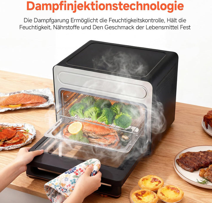 OUNIN 24L Vielseitig Airfryer Backofen, 11-in-1-Heissluftfritteuse, Zweizonen-Kochung, Minibackofen