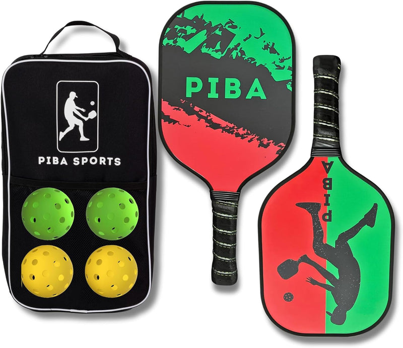 PiBa Sports Pickleball Schläger Set inkl. Tasche 2X Paddel 2X Indoor Bälle 2X Outdoor Bälle und Prak