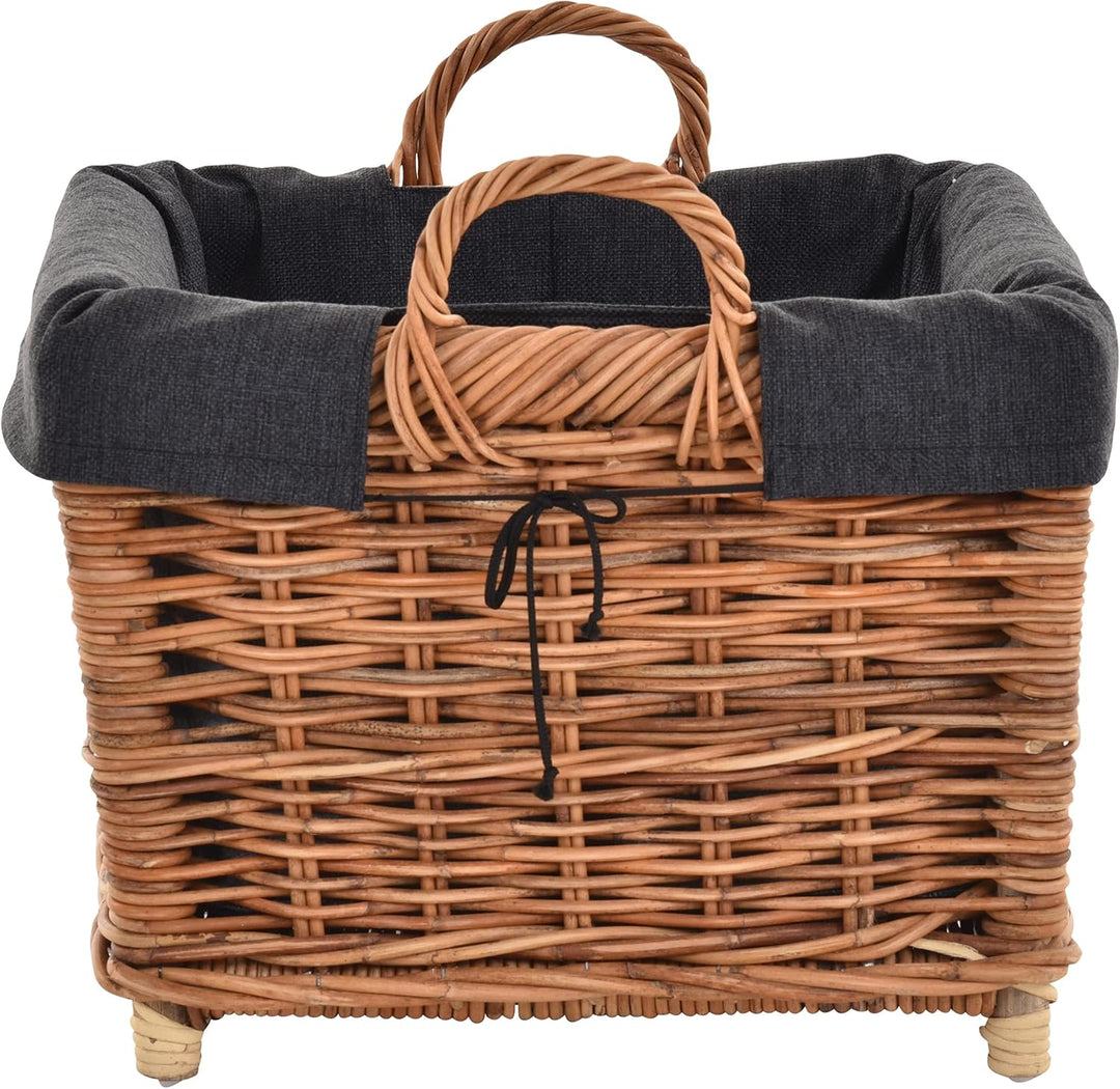 Rattan Kaminholzkorb Flechtkorb mit Inlett Holzkorb Kaminkorb stabil Korb für Holz (klein, Natur) kl