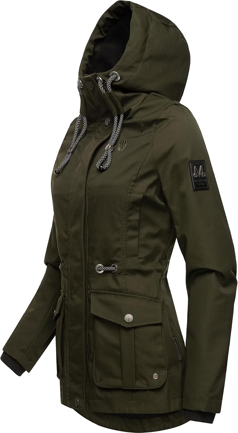 MARIKOO Damen Leichter Übergangsparka mit Kapuze Babetaa Prc S Olive, S Olive