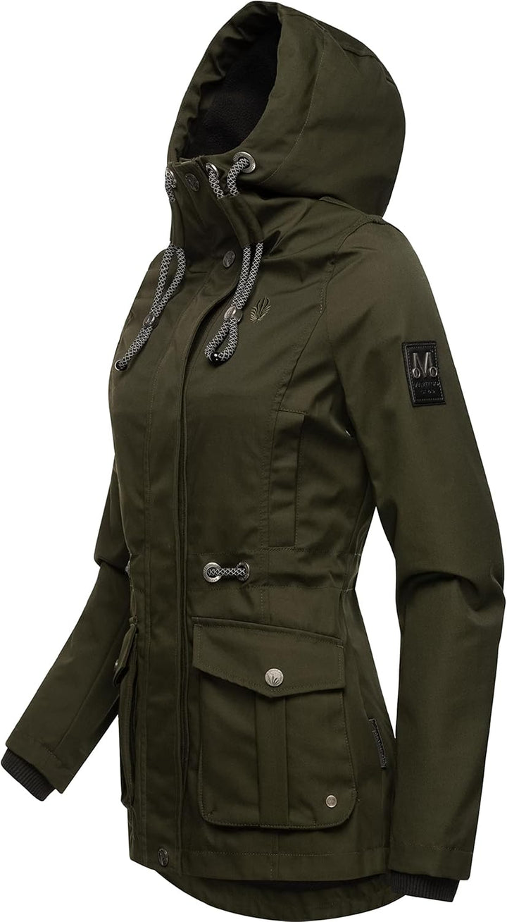 MARIKOO Damen Leichter Übergangsparka mit Kapuze Babetaa Prc S Olive, S Olive