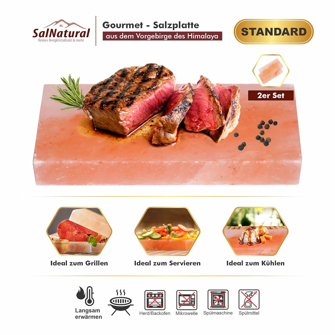 SalNatural Gourmet Salz Grillsteine 20x10x2,5cm (2er Pack) Original Kristallsalz aus dem Vorgebirge
