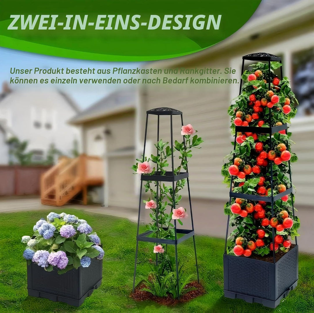 Tomatentopf mit Spalier, 2pcs Tomaten Spalier mit Pflanzer 140CM Höhe einstellbar selbstbewässernde