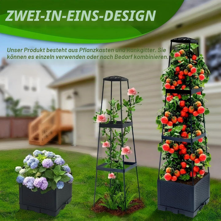 Tomatentopf mit Spalier, 2pcs Tomaten Spalier mit Pflanzer 140CM Höhe einstellbar selbstbewässernde