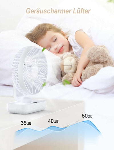 Joneytech Ventilator Leise Automatisch Oszillierend, 4000mAh Akku USB tischventilator 4 Geschwindigk