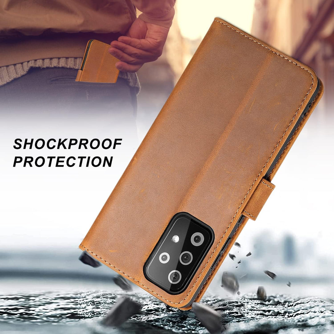 LENSUN Echtleder Hülle für Samsung Galaxy A52, A52s 5G Handyhülle [Echtes Leder] [Magnetverschluss]