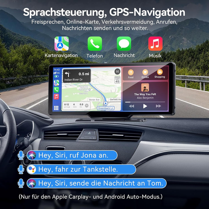 CarPlay & Android Auto Display Car Stereo, Auto-Display, 10.26-Zoll-IPS-Touchscreen, Digital Receive