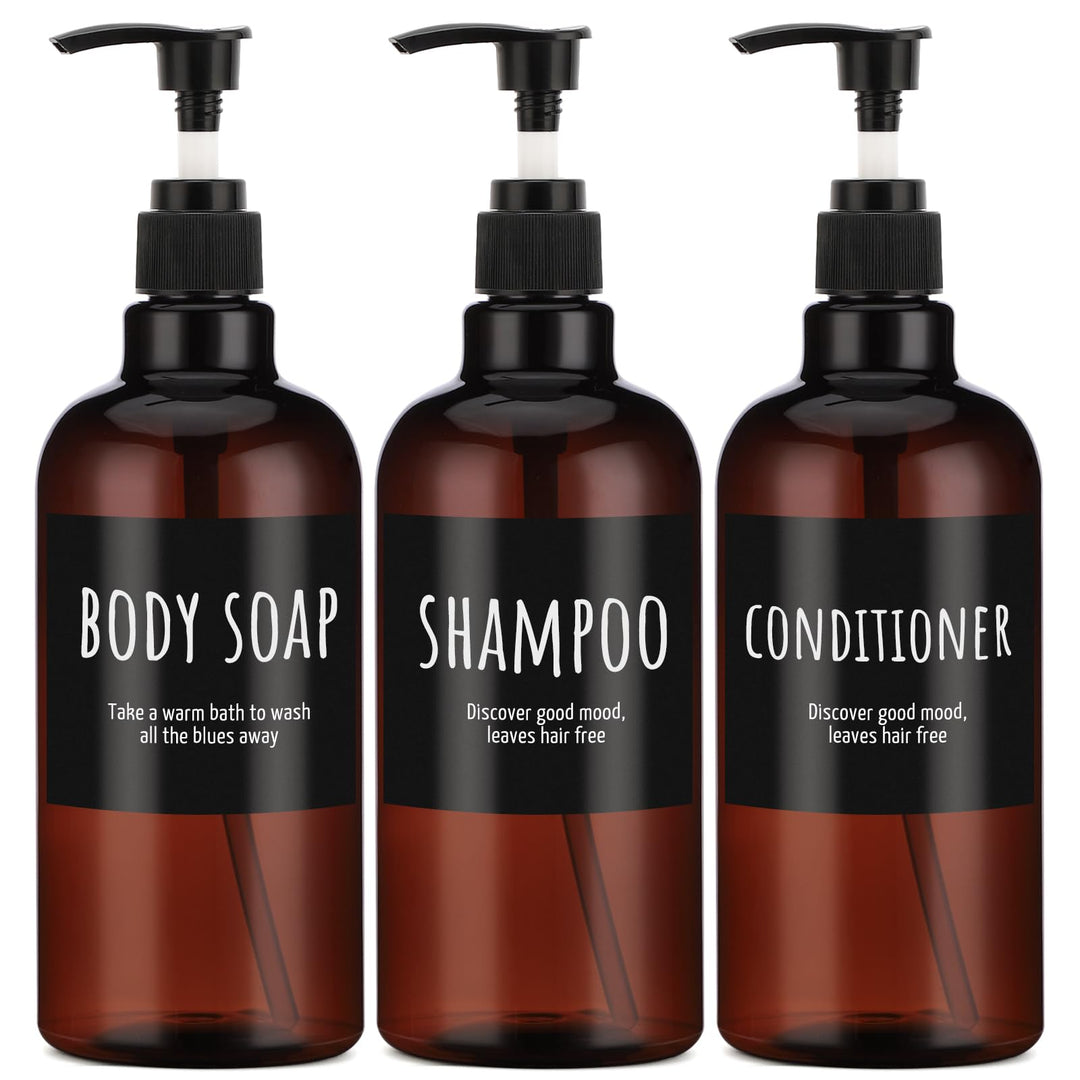 Segbeauty 500ml Shampooflasche Nachfüllbar, 3pcs 16.9oz Shampoospender mit Etikett, Leere Pumpflasch