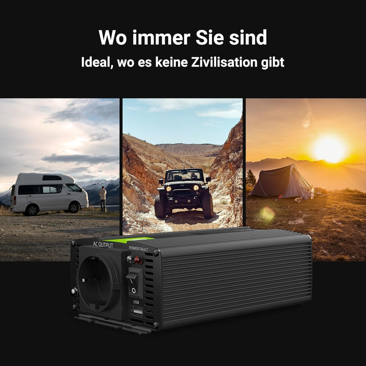 Green Cell® 1000W/2000W 12V auf 230V Volt kfz Spannungswandler Wechselrichter Power Solar Inverter D