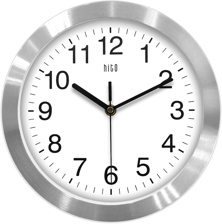 HITO Moderne, leise Wanduhr, Nicht tickend, 25,4 cm, exzellentes präzises Sweep-Uhrwerk, Aluminiumra